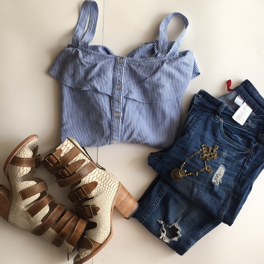 White & blue button down shirt